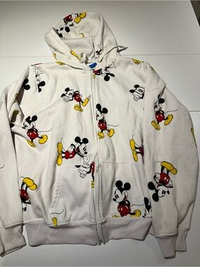 Disney White Mickey Mouse Zip-Up Hoodie with Red & Yellow Accents